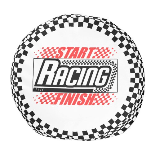 Racing Design On Black And White Checkered Pattern Pouf