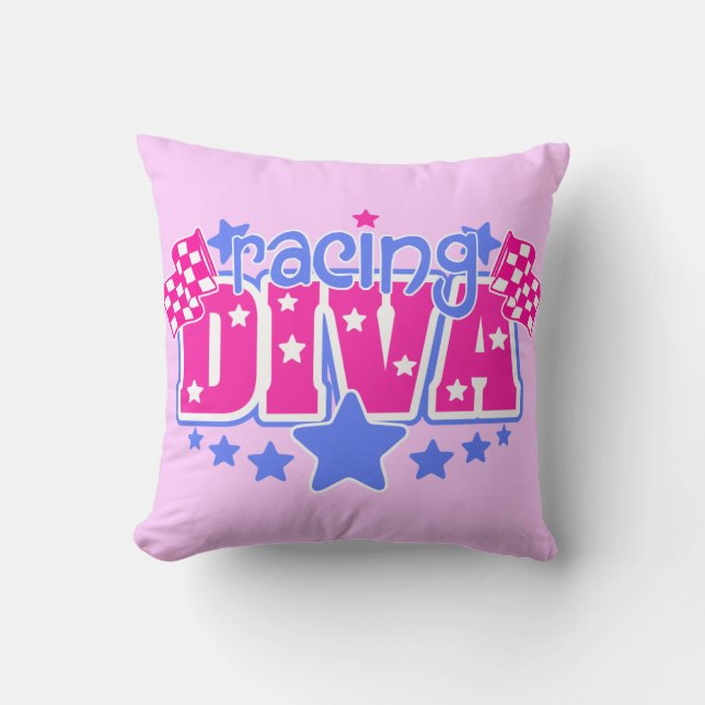 Racing Diva Throw Pillow (Front)