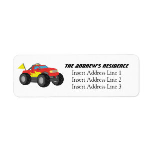 Racing Fiery Red Monster Truck, for Boys Label