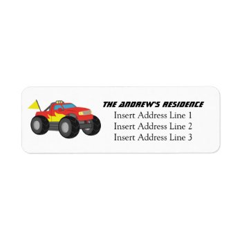Racing Fiery Red Monster Truck  For Boys Label by RustyDoodle at Zazzle