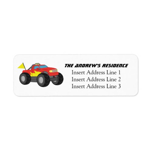 Racing Fiery Red Monster Truck for Boys Label