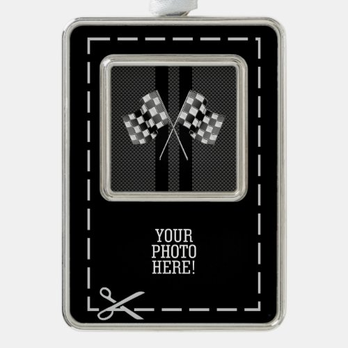 Racing Flags Design on Stripes Carbon Fiber Style Christmas Ornament