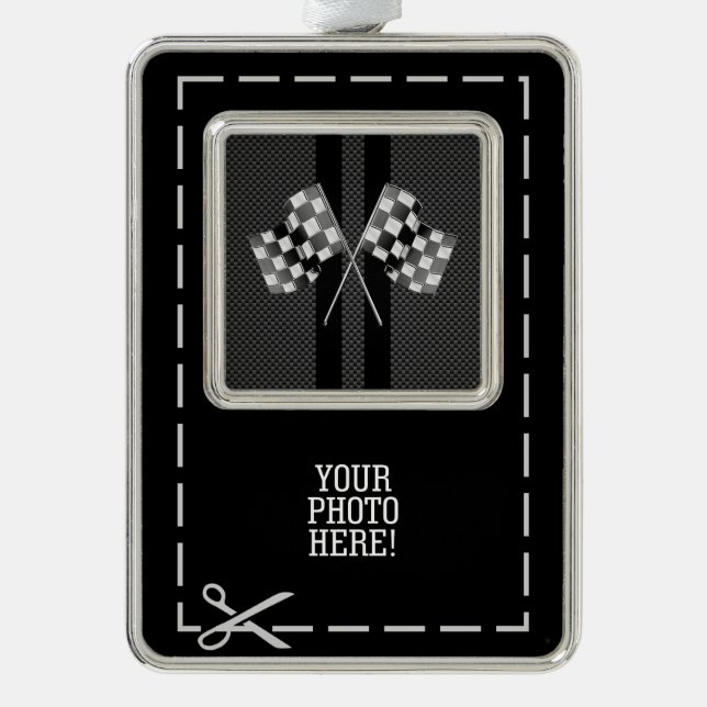 Racing Flags Design on Stripes Carbon Fiber Style Christmas Ornament (Front)