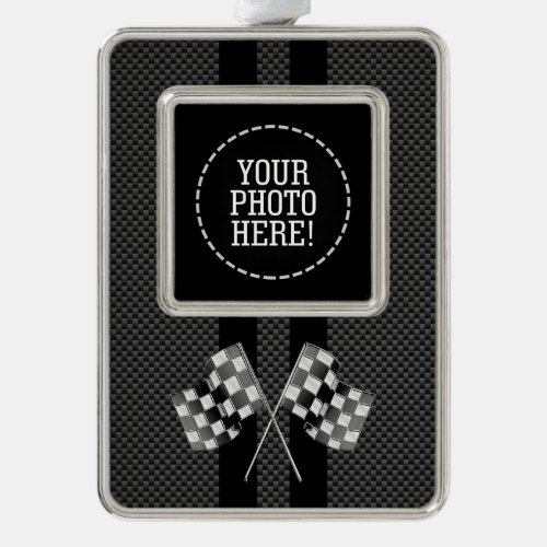 Racing Flags Design on Stripes Carbon Fiber Style Christmas Ornament