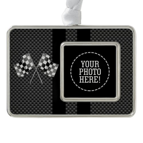 Racing Flags Design on Stripes Carbon Fiber Style Christmas Ornament