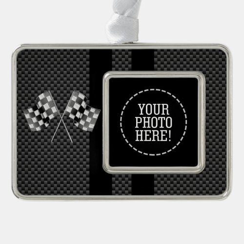 Racing Flags Design on Stripes Carbon Fiber Style Christmas Ornament