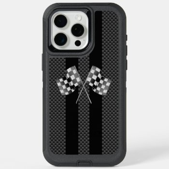 Racing Flags Design On Stripes Carbon Fiber Style Iphone 15 Pro Max Case by AmericanStyle at Zazzle