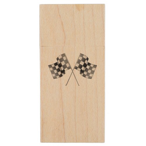 Racing Flags Design on Stripes Carbon Fiber Style Wood Flash Drive