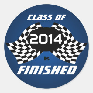 Racing Flags Graduation Finish Blue Classic Round Sticker