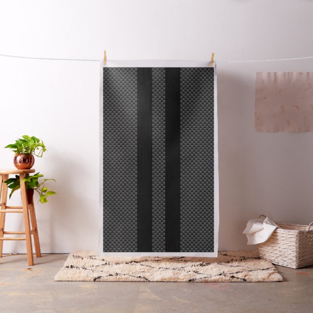 Racing Flags on Black Stripes Carbon Fiber Style Fabric (In Situ)