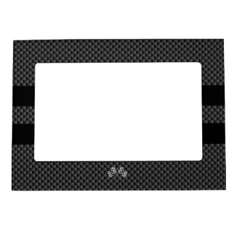 Racing Flags On Black Stripes Carbon Fiber Style Magnetic Photo Frame by AmericanStyle at Zazzle