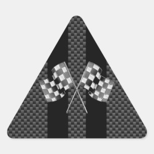 Racing Flags on Black Stripes Carbon Fiber Style Triangle Sticker