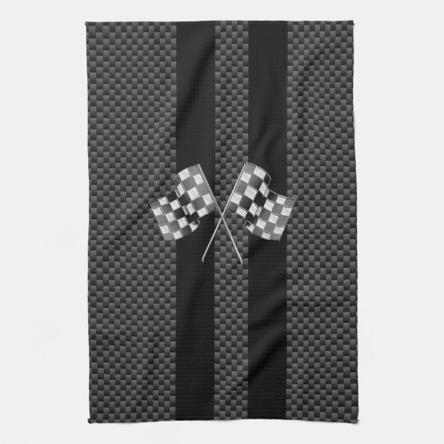 Racing Flags on Stripes Carbon Fiber Like Style Kitchen Towel (Vertical)