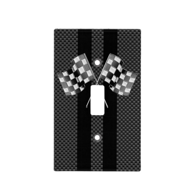 Racing Flags on Stripes Carbon Fiber Like Style Light Switch Cover (Front)