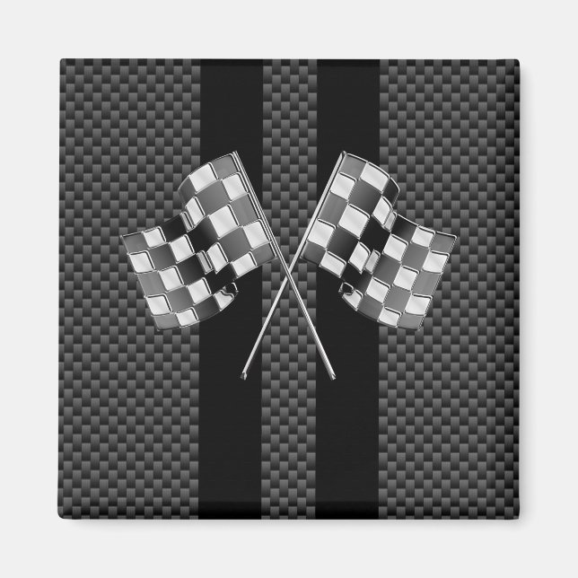 Racing Flags on Stripes Carbon Fiber Like Style Magnet (Front)