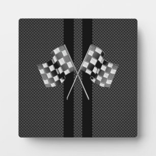 Racing Flags on Stripes Carbon Fiber Like Style Plaque