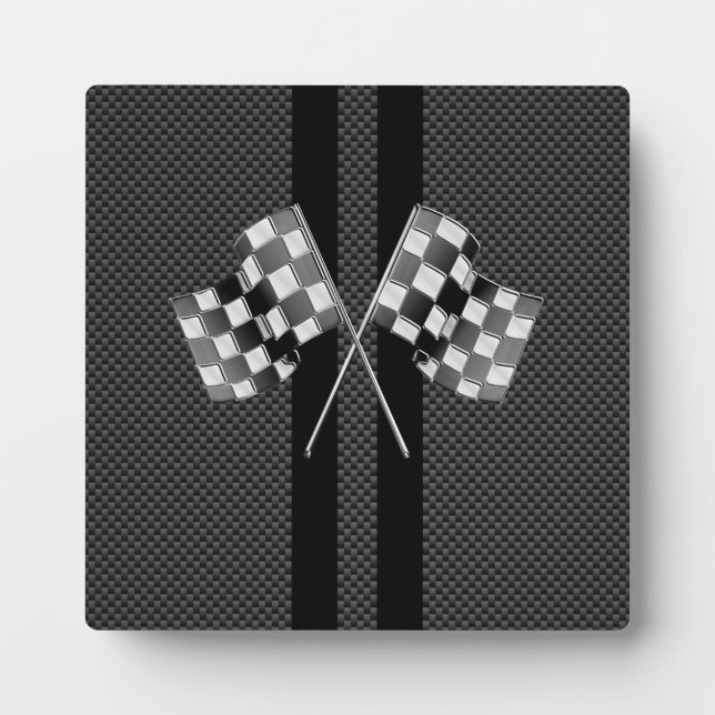 Racing Flags on Stripes Carbon Fiber Like Style Plaque (Front)
