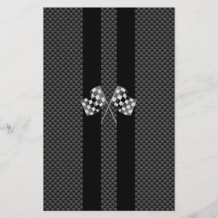 Racing Flags on Stripes Carbon Fiber Like Style Stationery