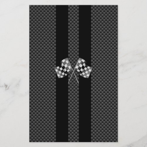 Racing Flags on Stripes Carbon Fiber Like Style Stationery