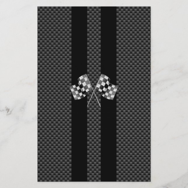 Racing Flags on Stripes Carbon Fiber Like Style Stationery (Front)