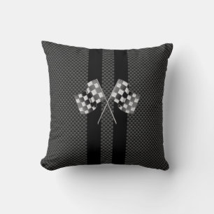 Racing Flags on Stripes Carbon Fiber Like Style Throw Pillow