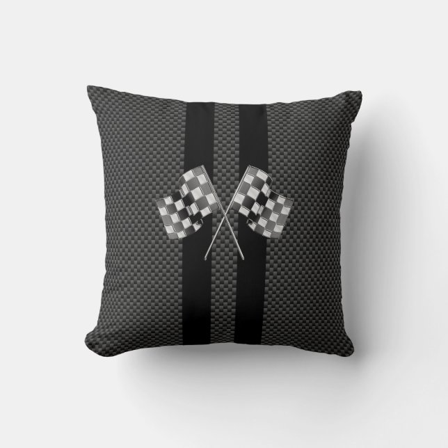 Racing Flags on Stripes Carbon Fiber Like Style Throw Pillow (Front)