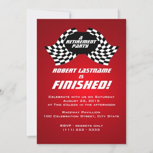 Racing Flags Retirement Party Red Invitation