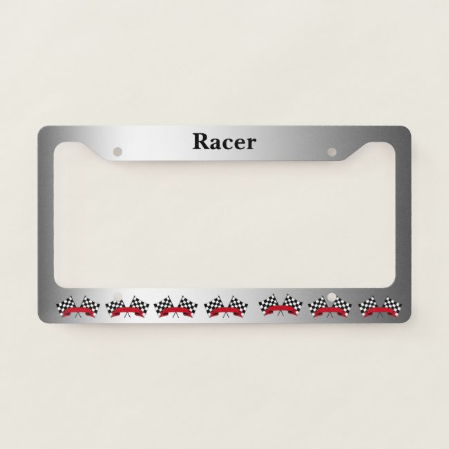 Racing Flags Silver License Plate Frame