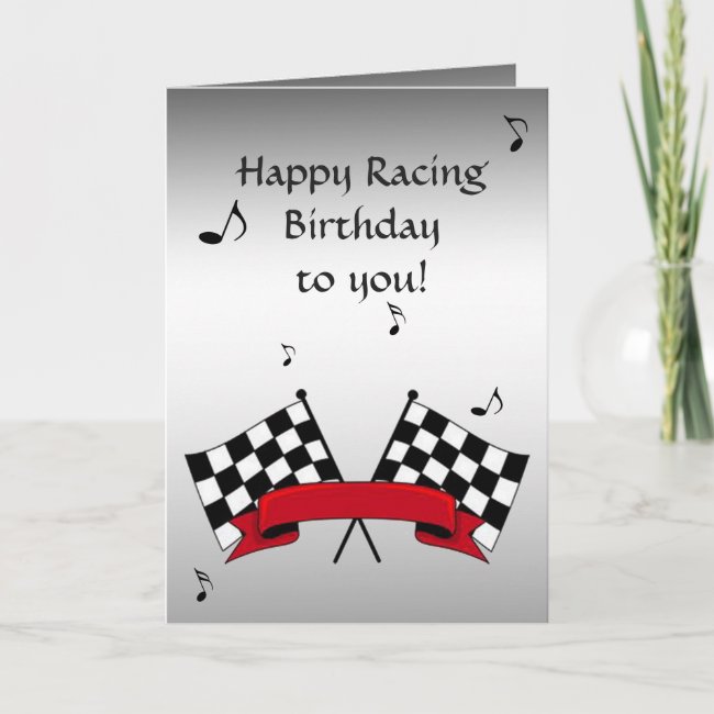 Racing Flags Silver Singing Birthday Card