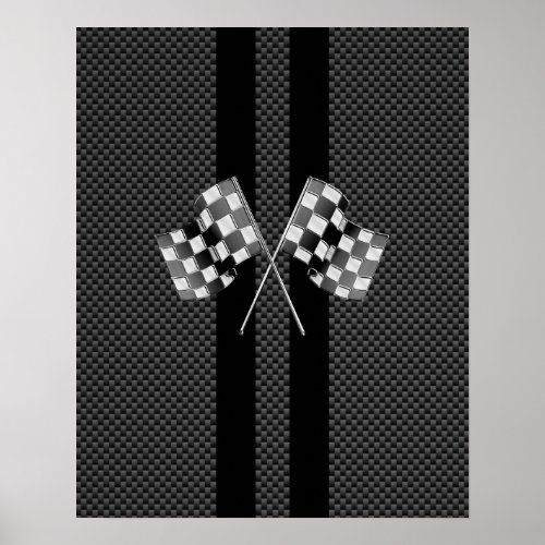 Racing Flags Stripes in Carbon Fiber Style Decor