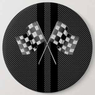Racing Flags Stripes in Carbon Fiber Style Decor Button