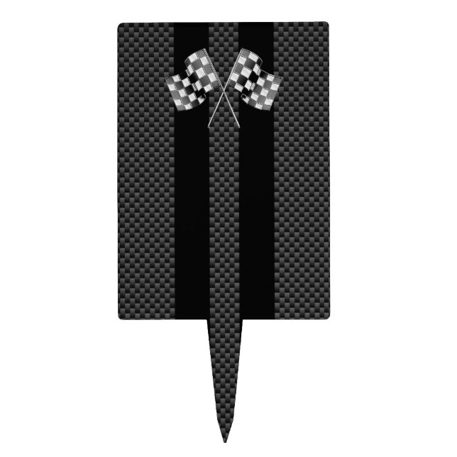 Racing Flags Stripes in Carbon Fiber Style Decor Cake Topper (Front)