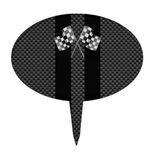 Racing Flags Stripes in Carbon Fiber Style Decor Cake Topper