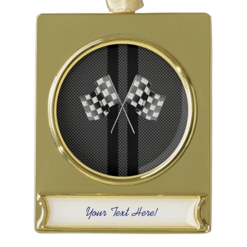 Racing Flags Stripes in Carbon Fiber Style Decor Gold Plated Banner Ornament