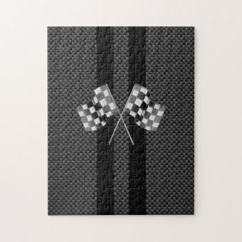 Racing Flags Stripes In Carbon Fiber Style Decor Jigsaw Puzzle by AmericanStyle at Zazzle
