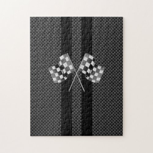 Racing Flags Stripes in Carbon Fiber Style Decor Jigsaw Puzzle