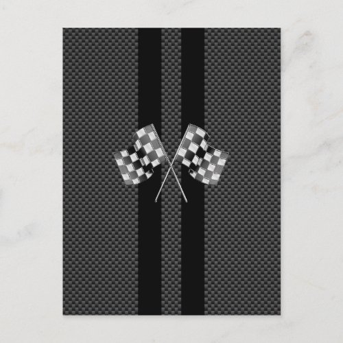 Racing Flags Stripes in Carbon Fiber Style Decor Postcard