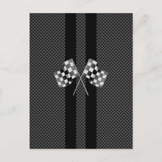 Racing Flags Stripes in Carbon Fiber Style Decor Postcard (Front)