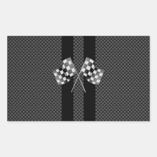 Racing Flags Stripes in Carbon Fiber Style Decor Rectangular Sticker