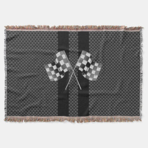 Racing Flags Stripes in Carbon Fiber Style Decor Throw Blanket