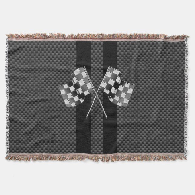 Racing Flags Stripes in Carbon Fiber Style Decor Throw Blanket (Front)