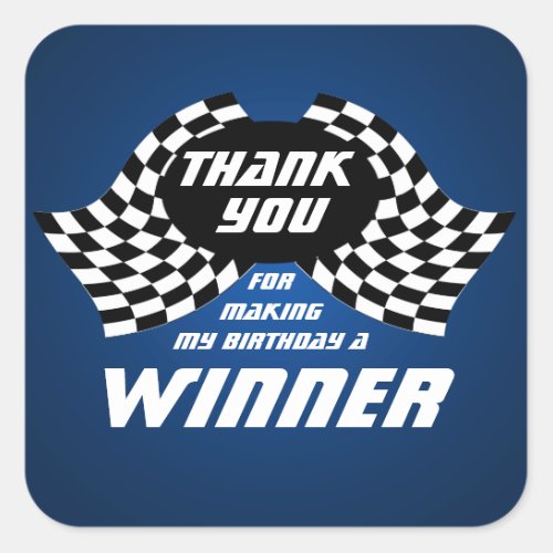 Racing Flags Thank You Blue Square Sticker