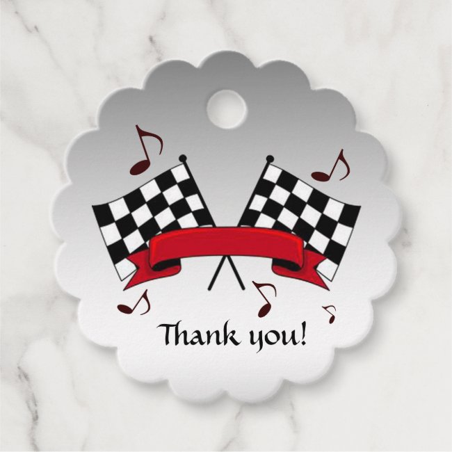 Racing Flags Thank You Set of 12 Silver Favor Tags