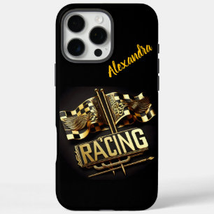 Racing flags wave at the finish line iPhone 16 pro max case