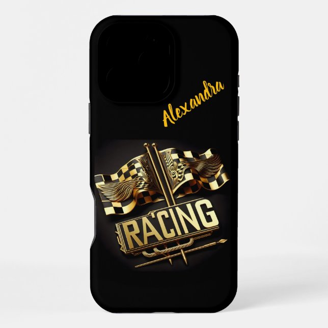 Racing flags wave at the finish line iphone case (Back)