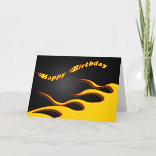 Racing Flames Happy Birthday Card