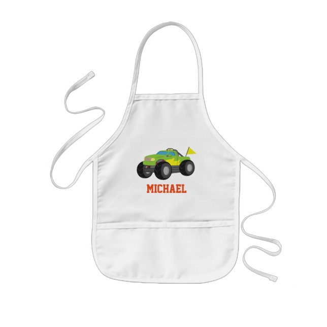 Racing Green Monster Truck for Racer Boys Kids' Apron (Front)