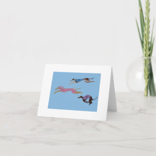 Racing Greyhounds with lead dog in Bunny suit Card