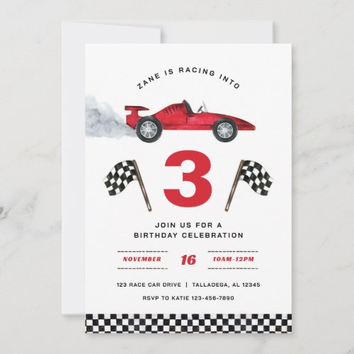 Racing into 3 Birthday Invitation