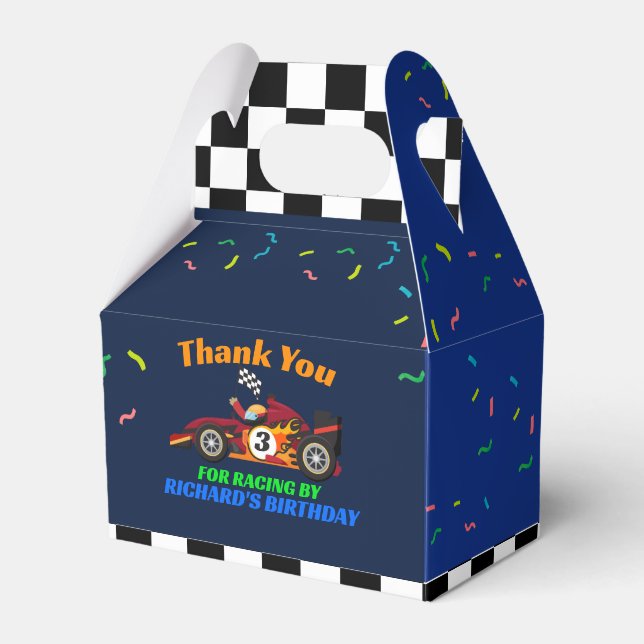 Racing Kid's Birthday Race Car Theme Favor Boxes (Front Side)